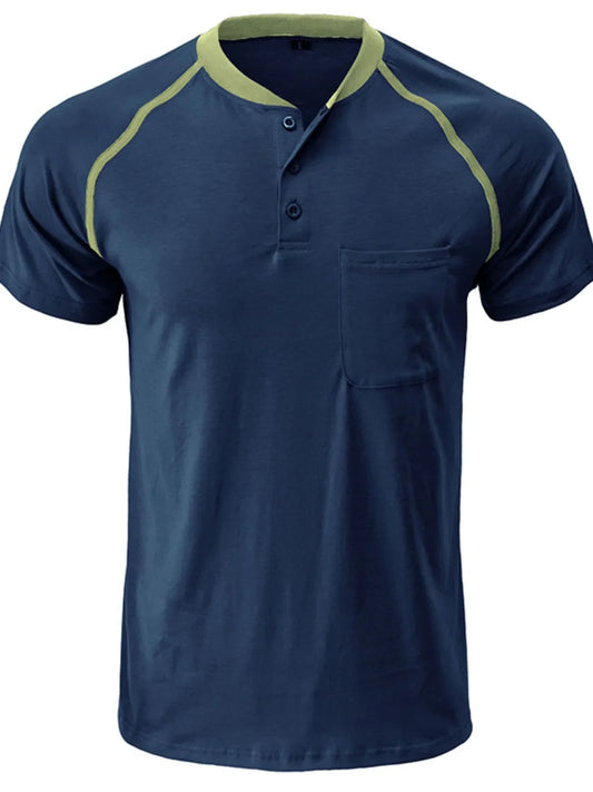 Men's contrast stitch polo shirt with chest pocket, peacock blue with green trim