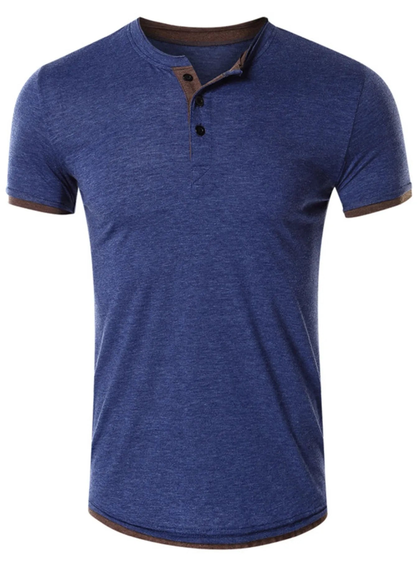 Royal blue henley short sleeve shirt with three-button placket