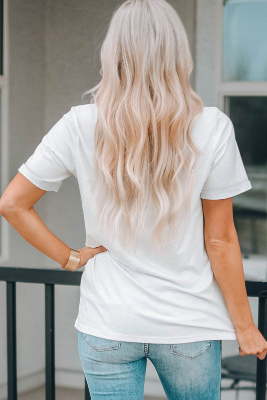 White round-neck T-shirt shown from the back, plain fabric with no visible print