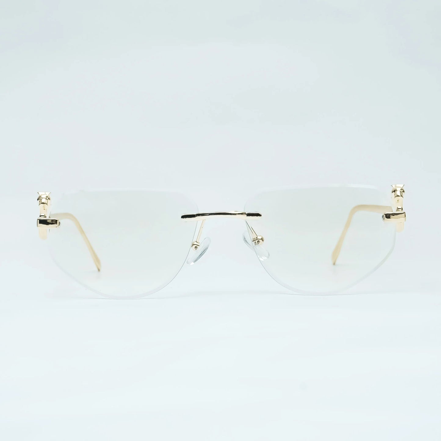 Cartier De Premier rimless eyeglasses side view with decorative temple details
