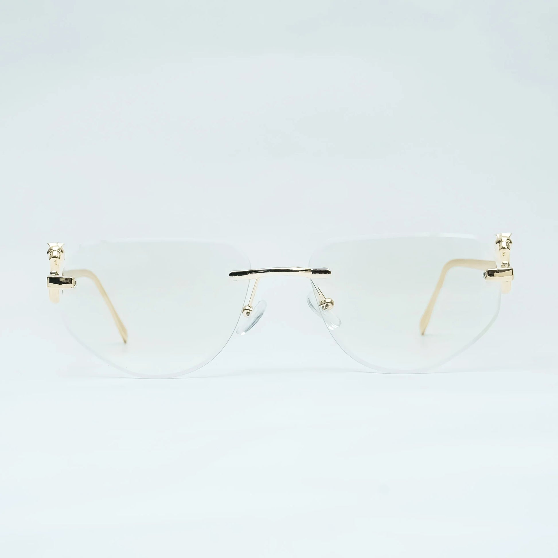 Cartier De Premier rimless eyeglasses side view with decorative temple details