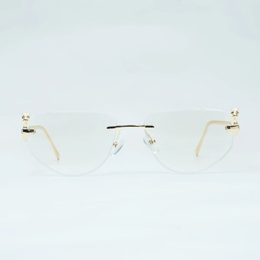 Cartier De Premier rimless eyeglasses side view with decorative temple details