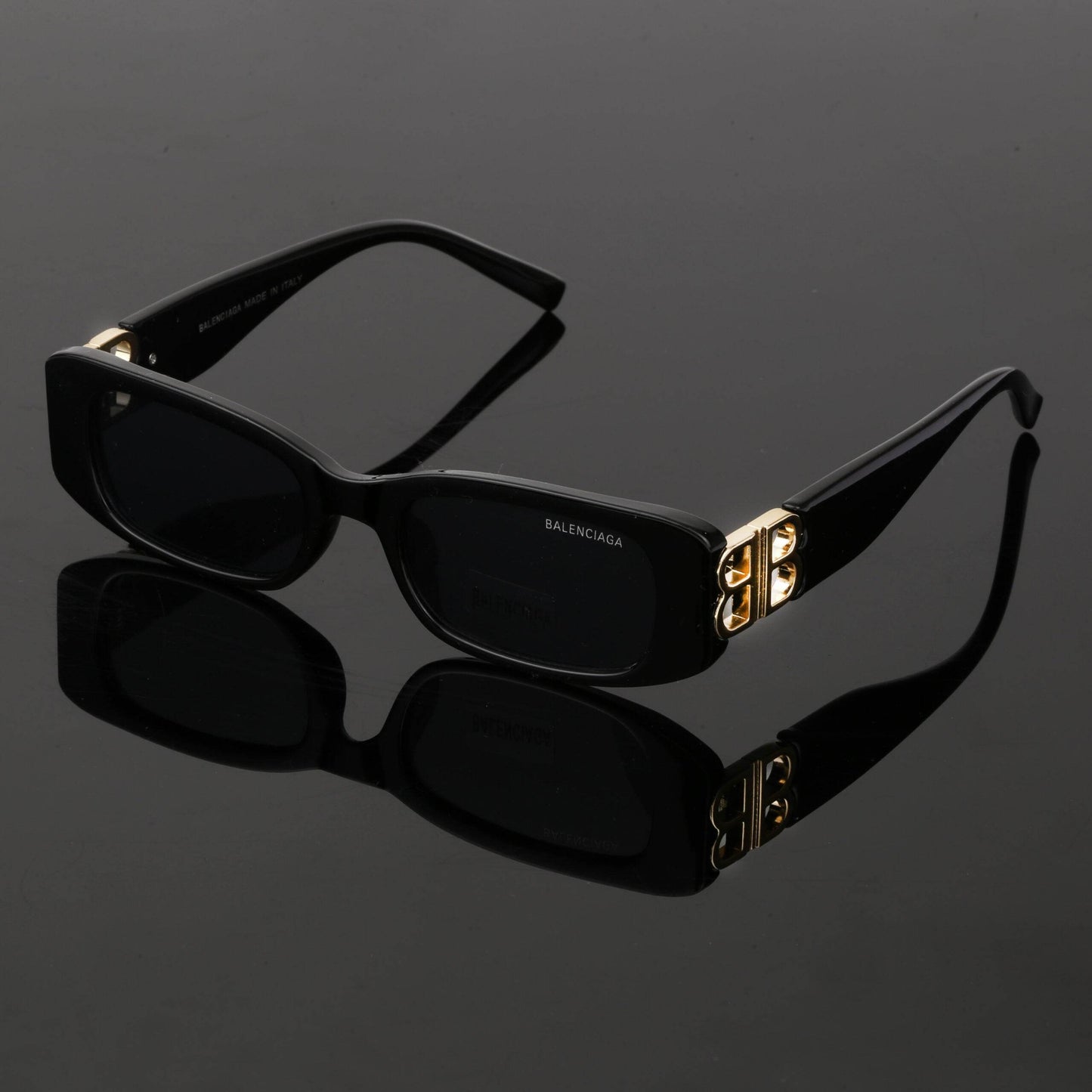 Balenciaga Dynasty Black Gold Rectangle Sunglasses - Wearluxurys