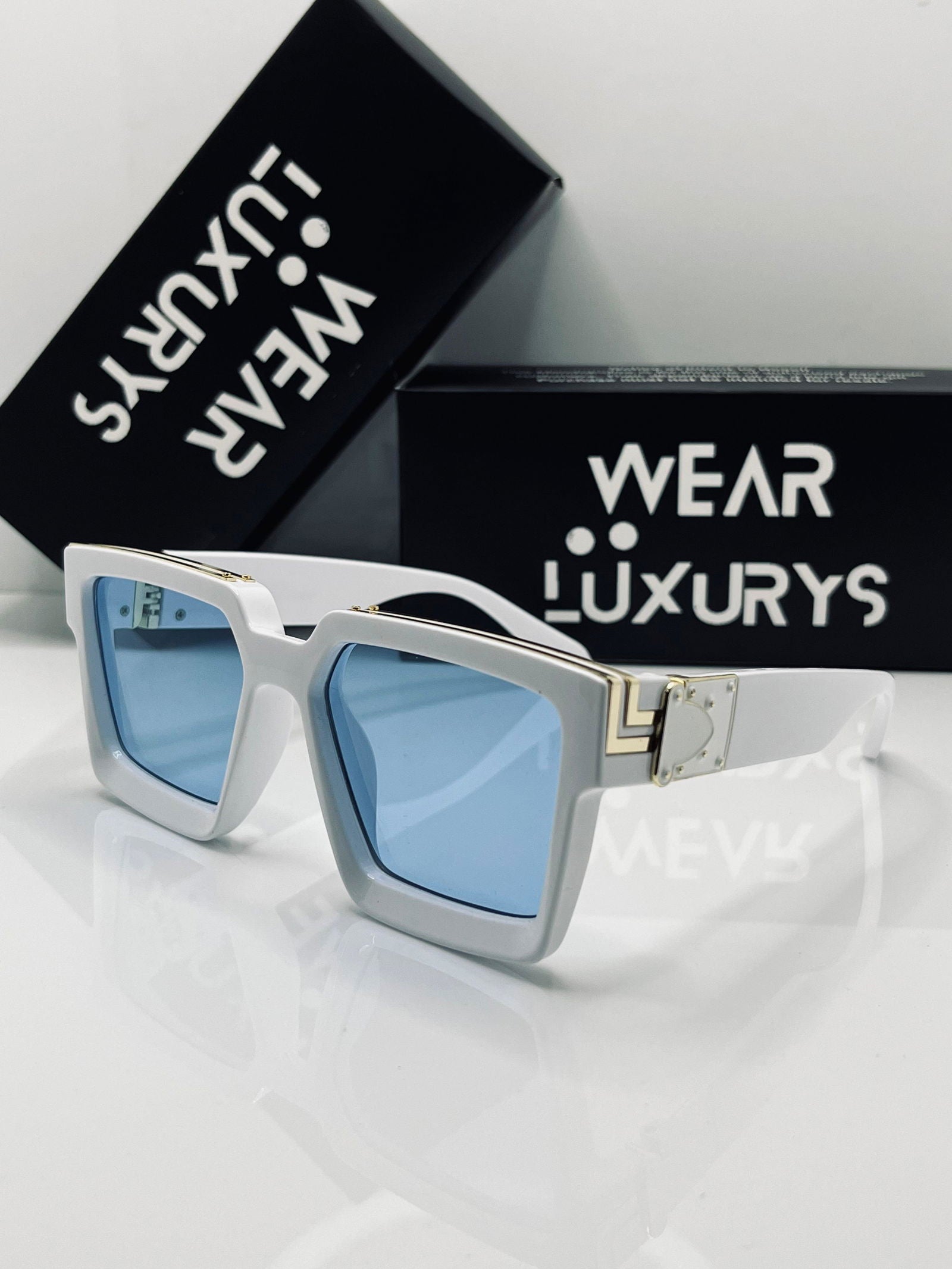 Millionaire Sunglasses 1.1 (White/Blue) - Wearluxurys