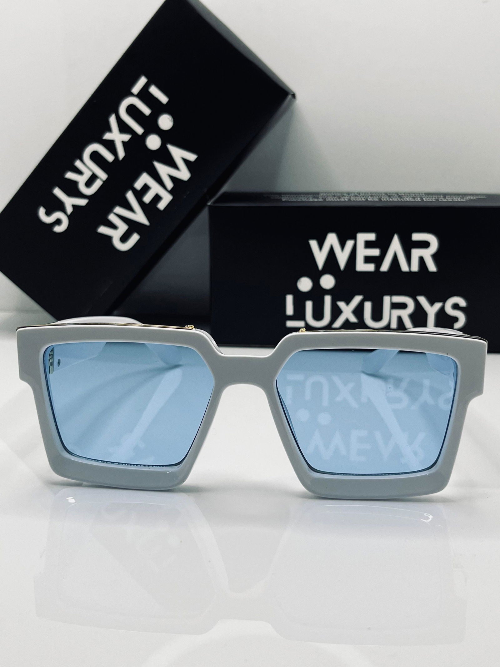 Millionaire Sunglasses 1.1 (White/Blue) - Wearluxurys