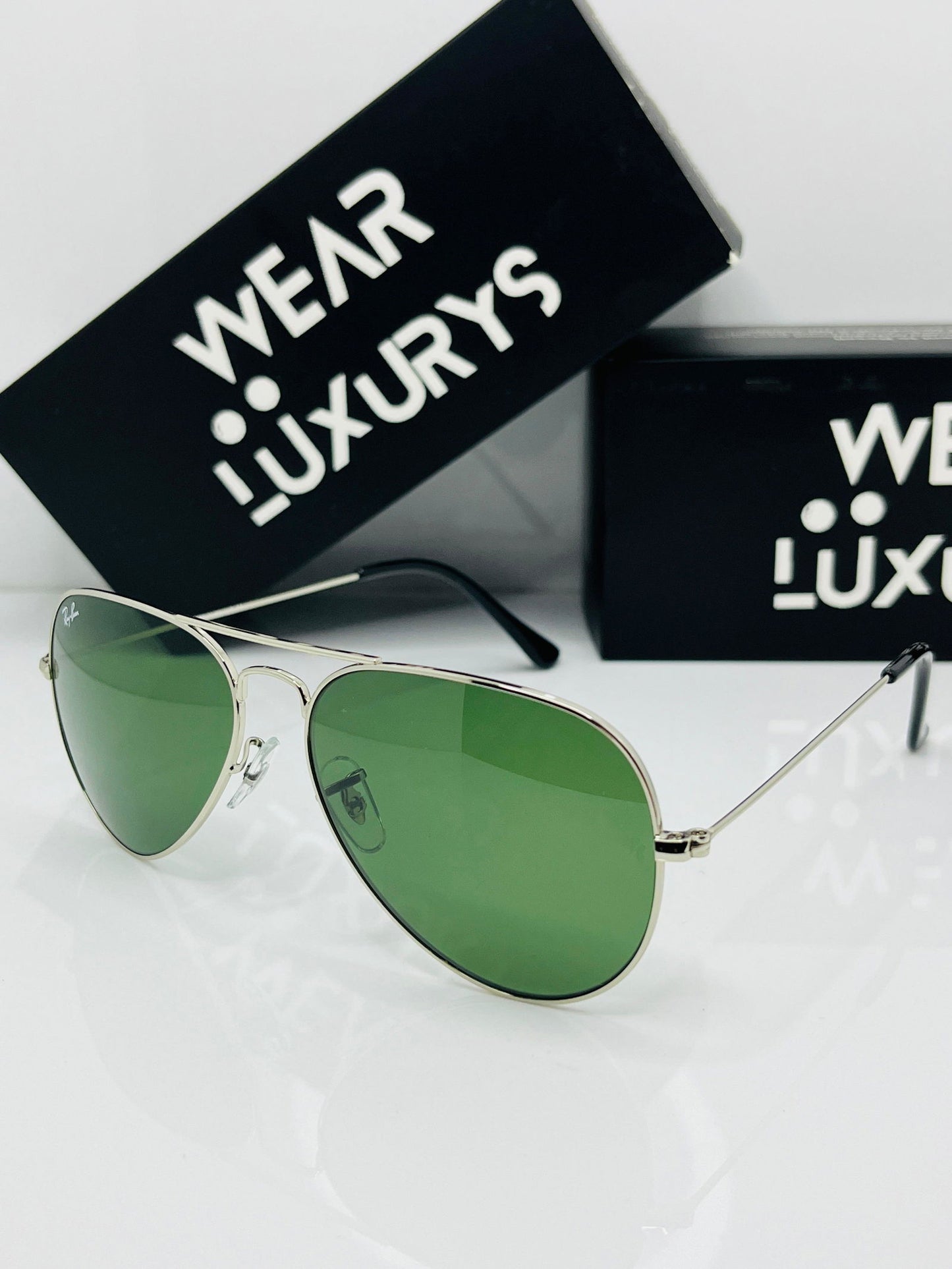 Rayban Aviator Sunglasses | Silver/Green - Wearluxurys