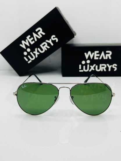 Rayban Aviator Sunglasses | Silver/Green - Wearluxurys