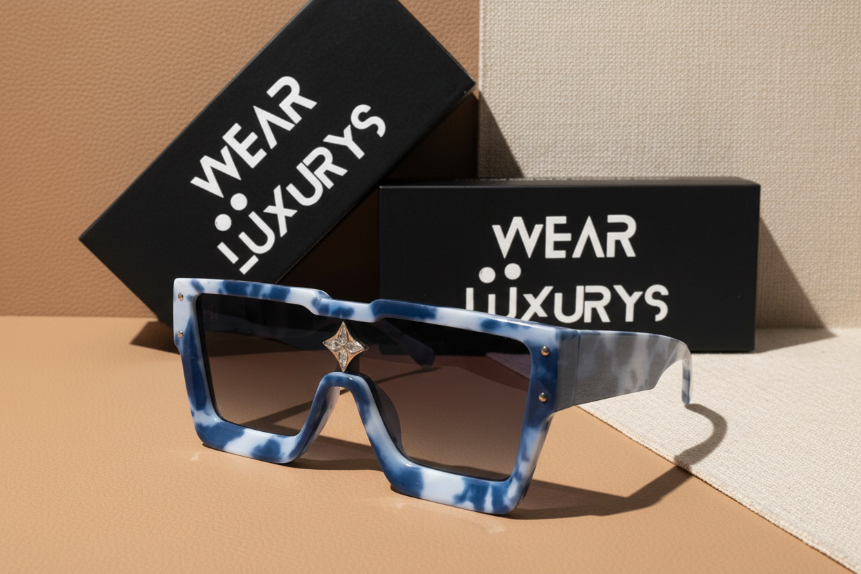 LV-Inspired Luxury Blue Marble Sunglasses