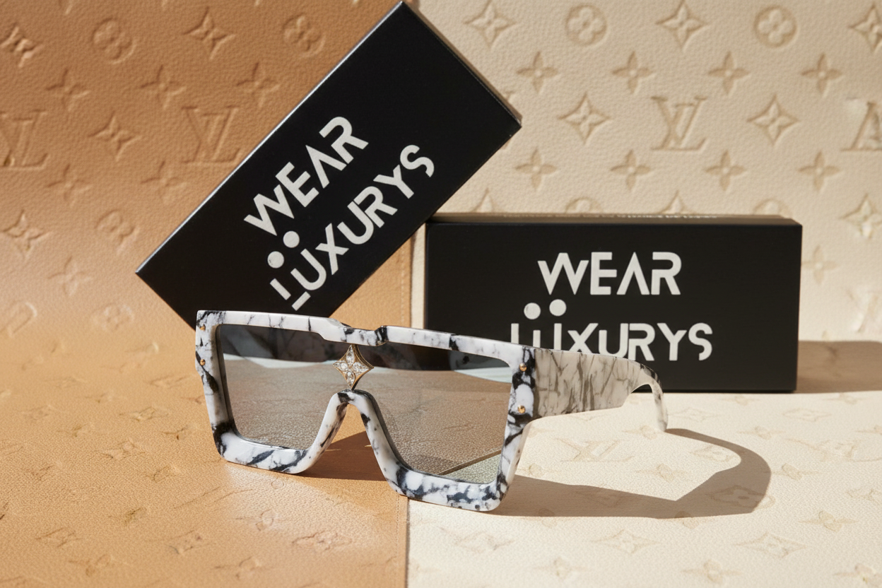 LV-Inspired Luxury White Marble Sunglasses