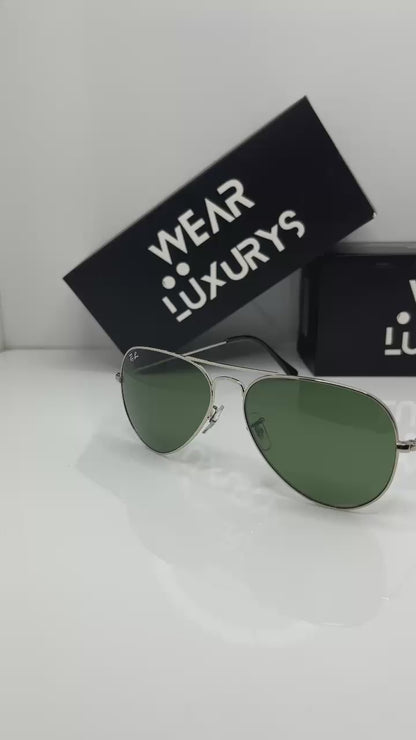 Rayban Aviator Sunglasses | Silver/Green